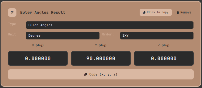 3D Rotation Converter tool interface showing conversion output results